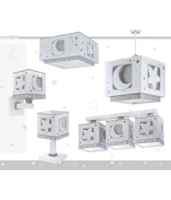 Lustre et lampe suspension enfant Moonlight lune et étoiles gris