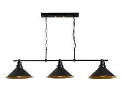 Lustre industriel en métal - 3 abat-jours - L. 108 x H. 55 cm - Noir - SIVANI