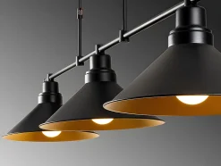 Lustre industriel en métal - 3 abat-jours - L. 108 x H. 55 cm - Noir - SIVANI