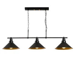 Lustre industriel en métal - 3 abat-jours - L. 108 x H. 55 cm - Noir - SIVANI