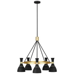 Lustre Joan 5 lumières - Noir minuit et Laiton bruni