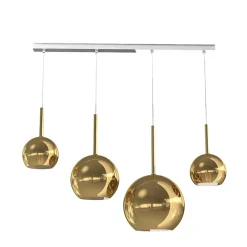 Lustre moderne 4 lumières suspension verre doré Future - Douille E27 max 60W - Structure chromée 88x25x220cm