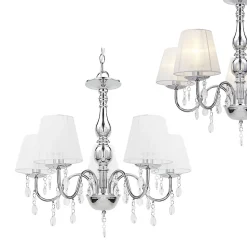Lustre plafonnier 5xE14 chrome blanc 45 Cm lux.pro