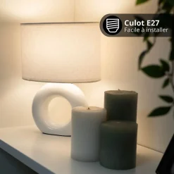 Mathias - Lampe à poser DONUT en céramique Blanc, compatible culot E14, 40W - LAPDONUTB