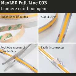 MaxLED 1000 Strip LED bande individuelle COB 2,5m Blanc chaud 2,5m 30W 1080lm/m 528 LEDs/m 2700K