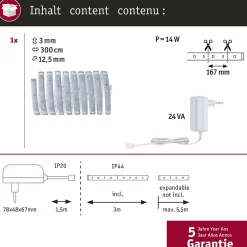 MaxLED 250 Strip LED Kit de base 3m 6500K 3m revêtue IP44 12W 300lm/m 30 LEDs/m 6500K 24VA