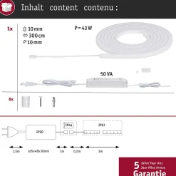 MaxLED Flow Strip LED Kit de base blanc chaud 3m revêtue 38W 1000lm/m 180 LEDs/m 2700K 50VA