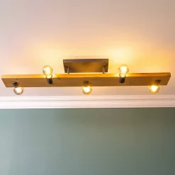 MERTES Plafonnier 5L noir/bois E27 40W métal/bois ampoule non incluse