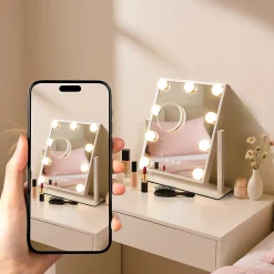 Miroir de maquillage nettlife avec éclairage hollywood mirror - miroir de courtoisie avec 9 led petit miroir cosmétique 3 modes