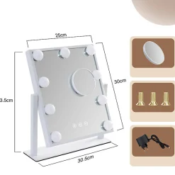 Miroir de maquillage nettlife avec éclairage hollywood mirror - miroir de courtoisie avec 9 led petit miroir cosmétique 3 modes