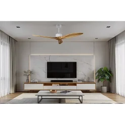 Modulo Latino Slim - Super destratificateur et ventilateur DC 132 cm blanc pales bois sombre idéal 26 à 40 m²