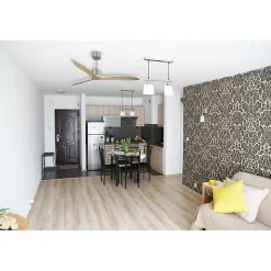 Modulo Latino Slim - Super destratificateur et ventilateur DC 132 cm chrome pales bois clair idéal 26 à 40 m²