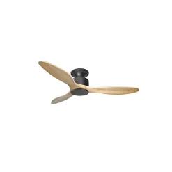 Modulo Low Profile Regular - un ventilateur pour plafond bas , DC 132 cm Noir pales bois clair sans Lumière 20 à 40 m²