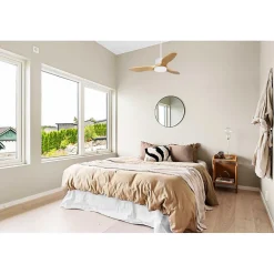 Modulo Regular DC4- Super destratificateur et ventilateur DC 106 cm blanc pales bois clair avec Lumière 15 à 20 m²