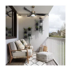 Modulo Regular Exterior - un ventilateur pour extérieur IP44, DC 132 cm Laiton pales abs noir Lumière dimmable 20 à 30 m²