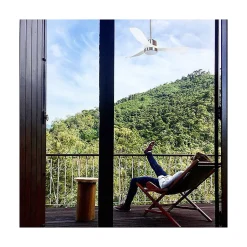 Modulo Regular Exterior - un ventilateur pour extérieur IP44, DC 132 cm Chrome pales abs blanc Lumière dimmable 20 à 35 m²