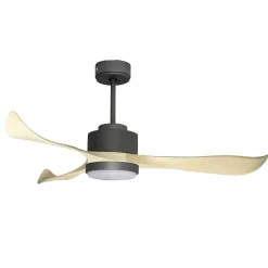 Modulo Regular Exterior-un ventilateur pour extérieur IP44 DC 132 cm Gris basalte pales abs marron Lumière dimmable 20 à 30 m²