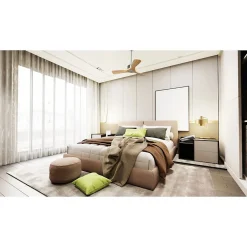 Modulo Regular Ring - Super destratificateur et ventilateur DC 106 cm chrome pales bois clair sans Lumière 15 à 20 m²