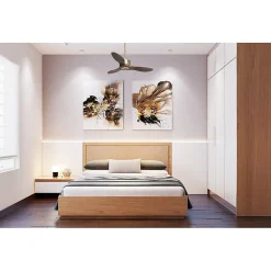 Modulo Regular Ring - Super destratificateur et ventilateur DC 106 cm laiton pales bois sombre sans Lumière 15 à 20 m²