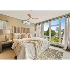 Modulo Regular Ring - Super destratificateur et ventilateur DC 106 cm blanc pales bois clair sans Lumière 15 à 20 m²