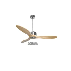 Modulo Regular Ring - Super destratificateur et ventilateur DC 132 cm Chrome pales bois clair sans Lumière 25 à 40 m²