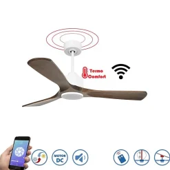 Modulo Slim - Super destratificateur et ventilateur DC 132cm blanc pales bois sombre idéal 26 à 40 m²