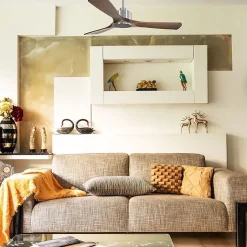 Modulo Slim - Super destratificateur et ventilateur DC 132 cm chrome pales bois sombre idéal 26 à 40 m²