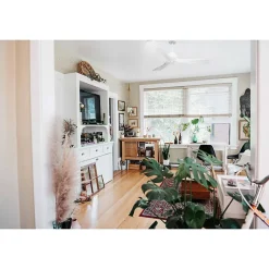 Modulo Slim Ring - Super destratificateur et ventilateur DC 132 cm blanc pales bois blanc idéal 26 à 40 m²