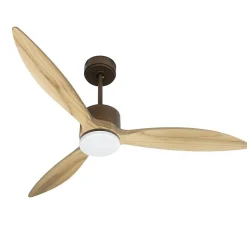 Modulo slim - Super destratificateur et ventilateur DC 132 cm Marron pales bois clair avec Lumière 25 à 35 m²