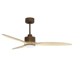 Modulo slim - Super destratificateur et ventilateur DC 132 cm Marron pales bois clair avec Lumière 25 à 35 m²
