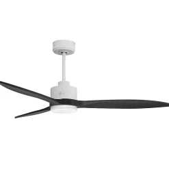 Modulo slim - Super destratificateur et ventilateur DC 132 cm Blanc pales bois noir avec Lumière 25 à 35 m²