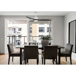 Modulo slim - Super destratificateur et ventilateur DC 132 cm Blanc pales bois noir avec Lumière 25 à 35 m²