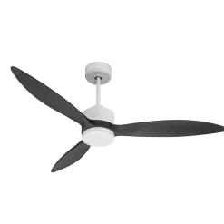 Modulo slim - Super destratificateur et ventilateur DC 132 cm Blanc pales bois noir avec Lumière 25 à 35 m²