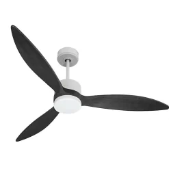 Modulo slim - Super destratificateur et ventilateur DC 132 cm Blanc pales bois noir avec Lumière 25 à 35 m²