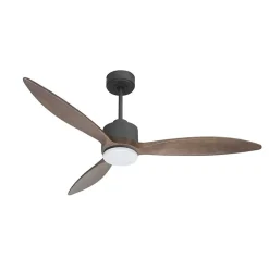 Modulo slim - Super destratificateur et ventilateur DC 132 cm Gris basalte pales bois sombre avec Lumière 25 à 35 m²