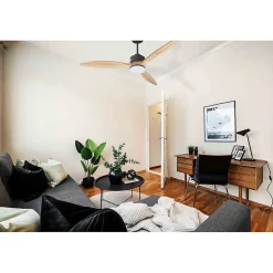 Modulo slim - Super destratificateur et ventilateur DC 132 cm Chocolat pales bois clair avec Lumière 25 à 35 m²