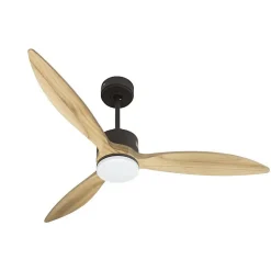 Modulo slim - Super destratificateur et ventilateur DC 132 cm Chocolat pales bois clair avec Lumière 25 à 35 m²