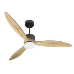 Modulo slim - Super destratificateur et ventilateur DC 132 cm Gris basalte pales bois clair avec Lumière 25 à 35 m²