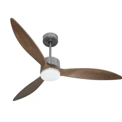 Modulo slim - Super destratificateur et ventilateur DC 132 cm Chrome pales bois sombre avec Lumière 25 à 35 m²