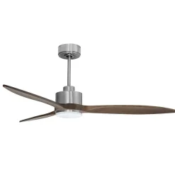 Modulo slim - Super destratificateur et ventilateur DC 132 cm Chrome pales bois sombre avec Lumière 25 à 35 m²