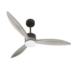 Modulo slim - Super destratificateur et ventilateur DC 132 cm Chocolat pales bois gris avec Lumière 25 à 35 m²
