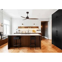 Modulo slim - Super destratificateur et ventilateur DC 132 cm Chocolat pales bois sombre avec Lumière 25 à 35 m²