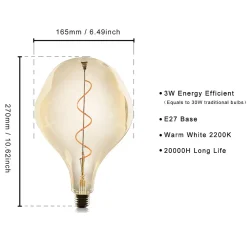 NETTLIFE 1 ampoule led grande taille e27 3 w, lampe à incandescence irrégulière de forme inhabituelle, suspension 2 200 k