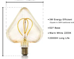 NETTLIFE - ampoule led vintage edison 3w lampe à incandescence rétro e27 lampe décorative en forme de coeur