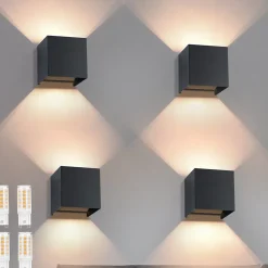 NETTLIFE 4 Appliques Murales LED Ext Int, Noires Up Down, IP65, pour Maison, Cage d Escalier