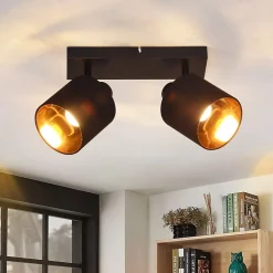 NETTLIFE 2 Spots de Plafond Noir Vintage E14 avec Écran en Tissu pour Salon Chambre Cuisine, sans Ampoule