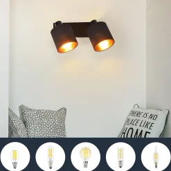 NETTLIFE 2 Spots de Plafond Noir Vintage E14 avec Écran en Tissu pour Salon Chambre Cuisine, sans Ampoule