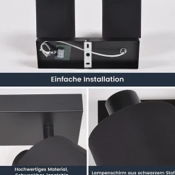 NETTLIFE 2 Spots de Plafond Noir Vintage E14 avec Écran en Tissu pour Salon Chambre Cuisine, sans Ampoule