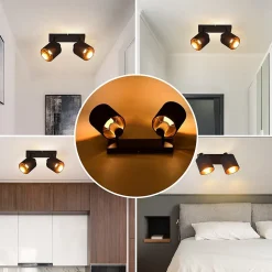 NETTLIFE 2 Spots de Plafond Noir Vintage E14 avec Écran en Tissu pour Salon Chambre Cuisine, sans Ampoule
