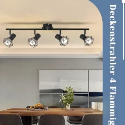 NETTLIFE 4 Spots de Plafond Noir Vintage Rétro E14 Industriel Métal Intérieur pour Salon Chambre d'enfant Cuisine